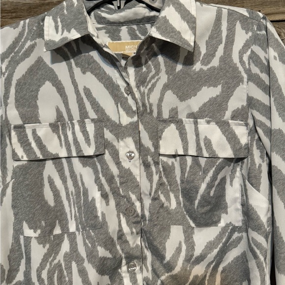 MK Michael Kors Gray White zebra print long sleeve button front top - Picture 6 of 6